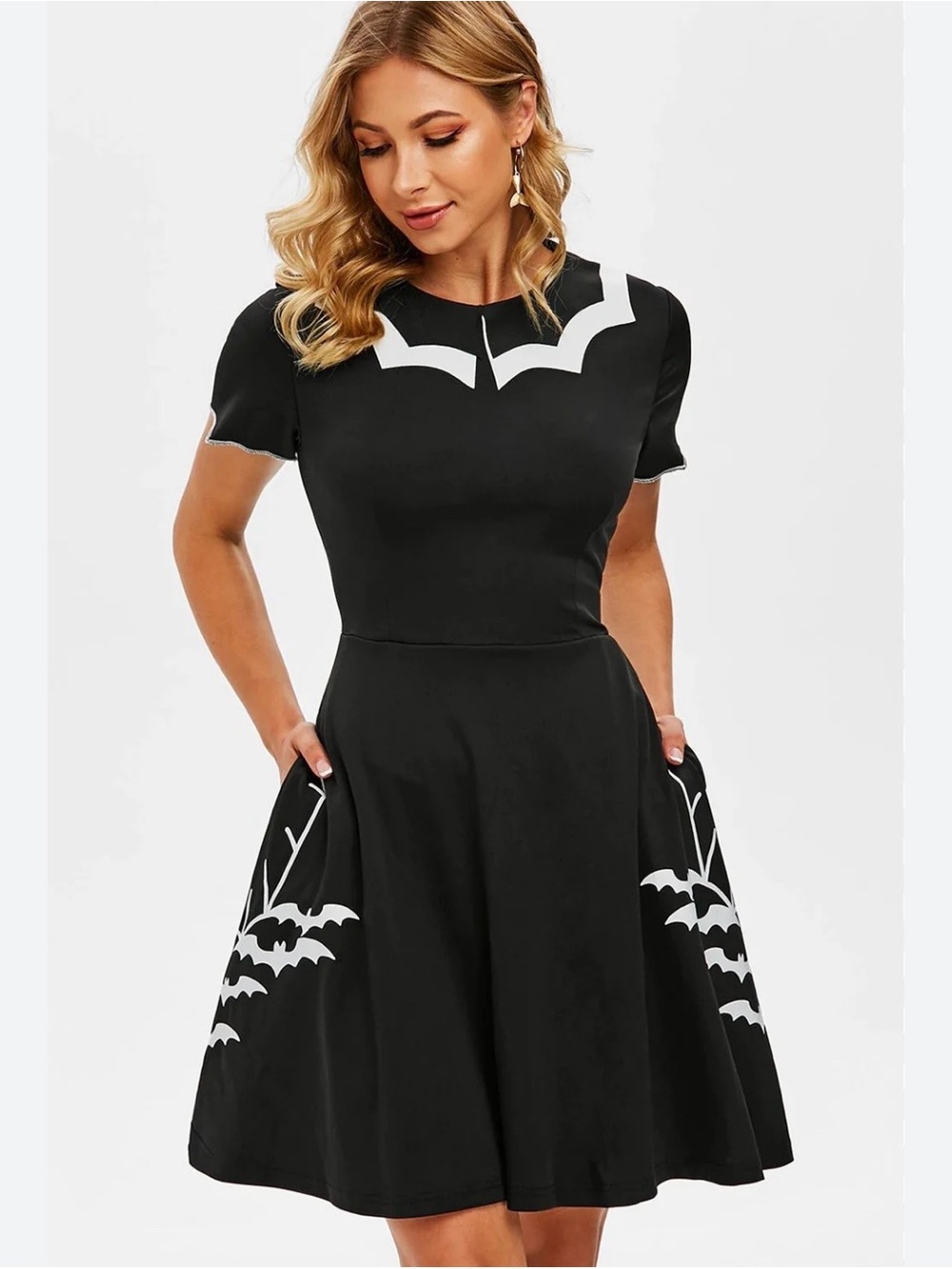 Vintage Inspired Embroiderer Goth Gothic Vampy Witchy Dress Midi Black White